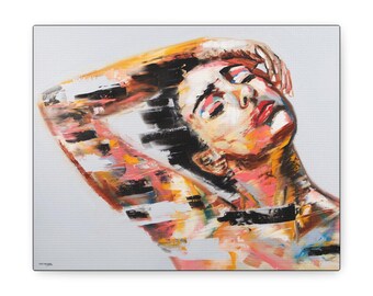 Colorful Woman Ready to Hang stretched Canvas Print Portrait, Horizontal Wall Art Decor, Contemporary Print Wall Art, Pop Art Portrait,