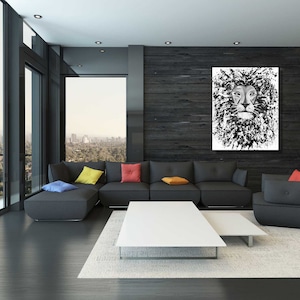Schwarz-Weiß Druck, Löwe Print Art, Wildlife Print, Pop Art Leinwand, Druck auf Leinwand, Monochrome Kunst, Schwarz & Weiß Löwe Druck, Afrika Kunst