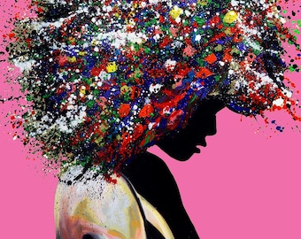 Black Woman Art ,African American art, Pink Pop Art, Canvas print Modern Wall Decor, Living Room Wall Art,Print Artwork, Afro art