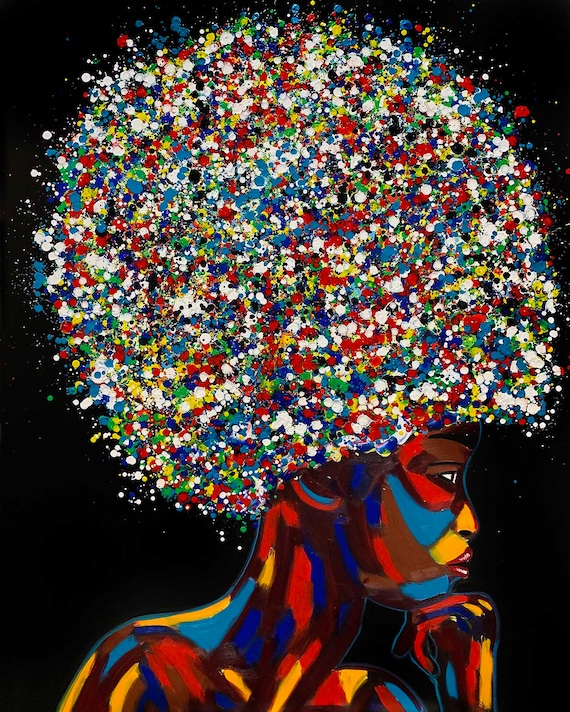 カラフルなポップアート 絵画 カラフルなポップアートの黒人女性のキャンバスプリント - Itay