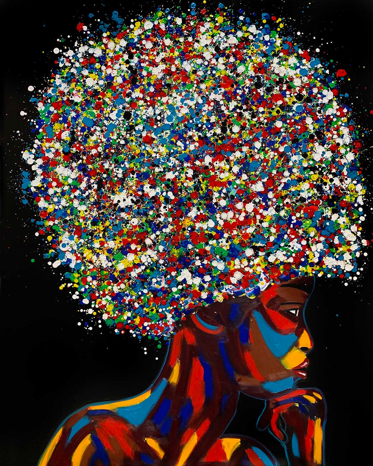 Colorful Afro Girl Art, Wall Art, Black History Celebration | Canvas Print