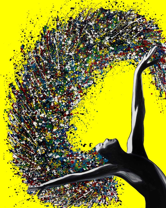 バレリーナポップアートキャンバスプリント：黄色の背景、Itay