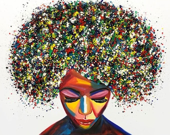 Afro Woman Ready to Hang stretched Canvas Print, Pop Art | Afro woman art, | living room wall decor | wall art decor | Modern Painting.