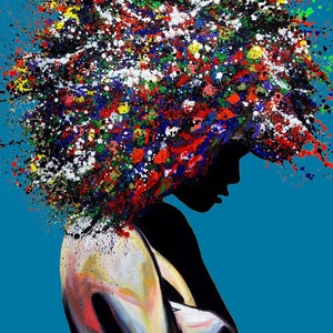 Pop Art Afro Frau Leinwanddruck: Buntes Boho Wanddekor
