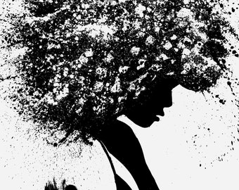 Afro Woman| Black and white art|  Ready to Hang Print| African American art, Afro Woman, Modern Art, Black Art, Pop Art print