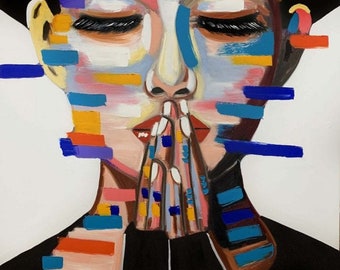 Abstract Woman Portrait, Colorful Wall Art, Print on Canvas, Large Wall Art, Pop Art Print, Modern Artwork, Woman Print Painting, Israel Art