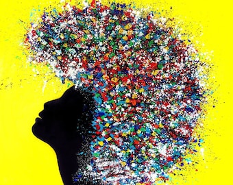 Colorful wall art, Afro Woman Ready to Hang, Living room wall art, Yellow Pop Art | Abstract Print |  Modern wall art | Wall Print.