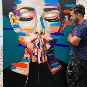 Arte de pared de decoración del hogar, arte de pared de sala de estar, arte pop, impresión de lienzo, lienzo impreso de mujer, arte de pared grande, obras de arte modernas, mujer rezando.