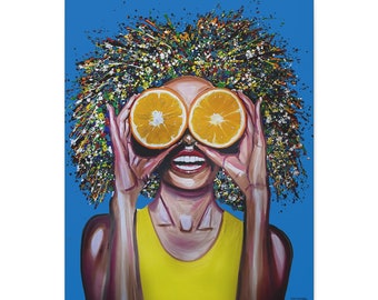 Blue orange, Black Woman Art ,African American art, Pop Art, Canvas print, Modern Wall Decor, Living Room Canvas Wall Art,Print Artwork