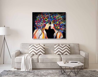 Couple Art Print, Print on Canvas, Couple in Love Art, Bedroom Wall Art, Couple Portrait, Gift for Couples, Lovers Print, Wedding Art Gift