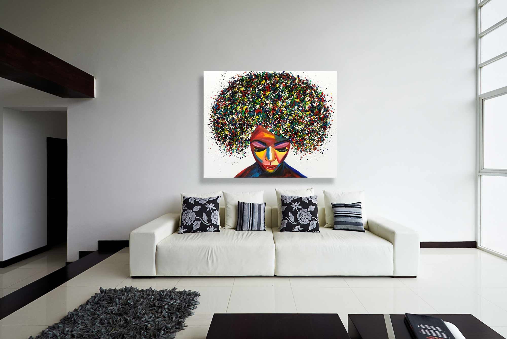 Afro Woman Portrait Canvas print Living Room Wall Art Black | Etsy