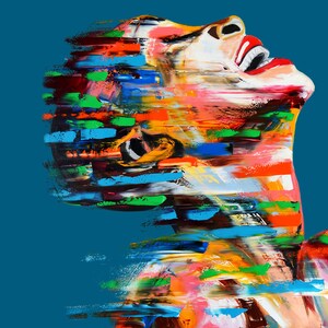 Happiness Art: Modern Abstract Face Canvas Print