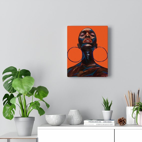 Afro Woman| ORANGE Large Wall Art| Black art| Pop Art | Abstract Print | African American art | Wall art living room |