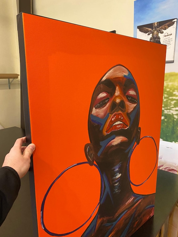 Afro Woman| ORANGE Large Wall Art| Black art| Pop Art | Abstract Print | African American art | Wall art living room |
