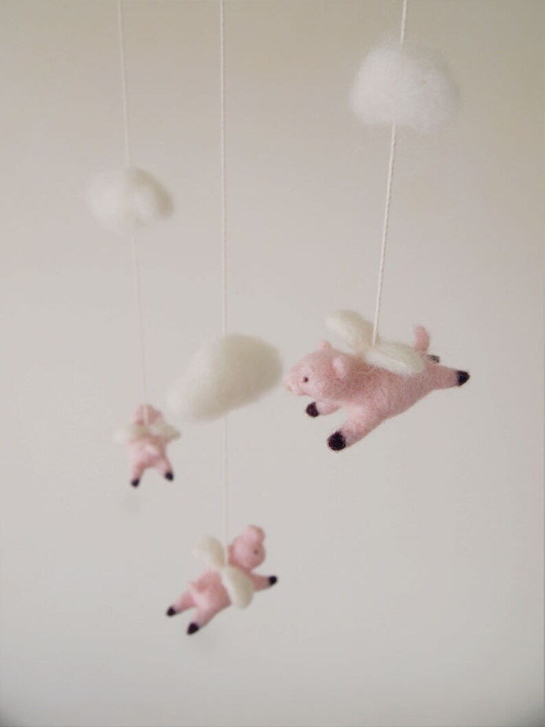 Nursery mobile felted flying pig mobile felted pig mobile Etsy