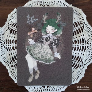 Carte postale artisanale poupée renne de noël