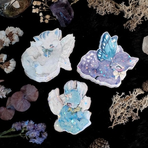 Set de 3 stickers vinyles fairycore faon lapin et chat
