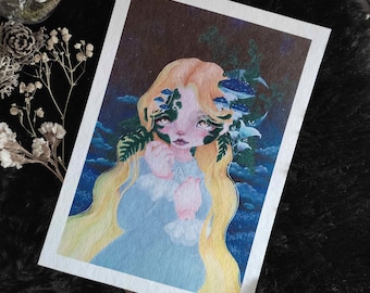 Art print Healing from poison girl with mushrooms