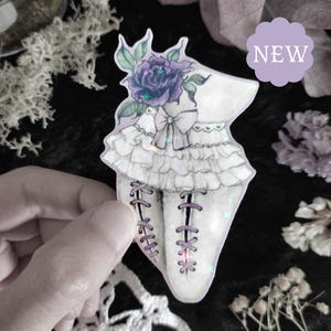 Sticker Coeur de poupée, dentelle, ruban, Vinyl holographique étoiles brillantes