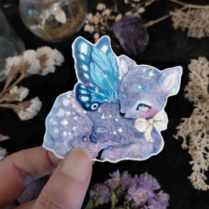 Sticker fawn vlinder holografisch waterdicht vinyl glanzend