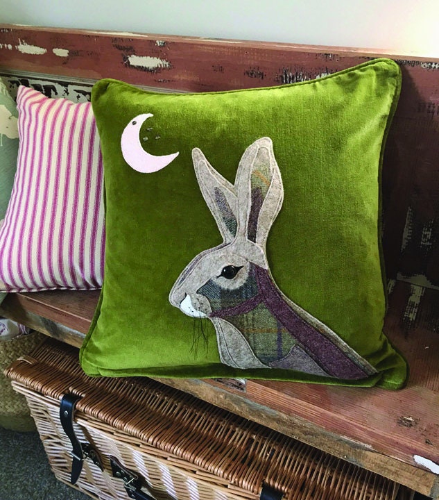Hare Cushion Applique Cushion Velvet and Tweed Moon Hare Country Living