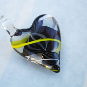 Black heart glass pendant, murano lampwork style glass pendants