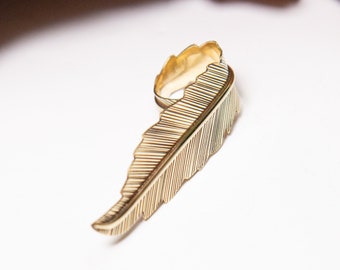 Long Feather Ring, Brass, Boho, Feather Lovers, Gift Ring