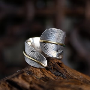 Handmade Feather Ring in Solid Sterling Silver 925, Adjustable Ring, Meaningful Gift, Feather Jewellery, Minimalist