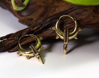 Handmade Brass Spike Hoop Earrings - Tribal Ethnic Style
