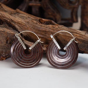 Wooden Earrings, wood and Sterling Silver 925 earrings, Tribal earrings, Boho earrings, Handmade