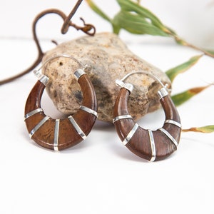 Wooden Earrings, wood and sterling silver 925 earrings, Tribal earrings, Boho earrings, Handmade