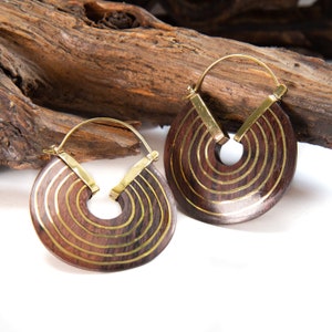 Wooden Earrings, wood and brass earrings, Tribal earrings, Boho earrings, Handmade