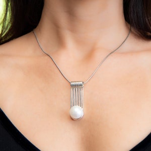 Pearl Silver Pendant Solid 925 Sterling Silver Pendant Round Necklace Pendant Women Jewelry Bridesmaid Gift Idea, Thailand Pearl. image 7