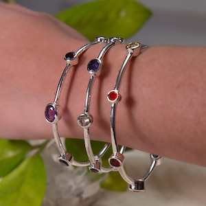 7 Chakras Bangle, Sterling Silver 925, 7 Stones, Amethyst, Garnet, Carnelian, Citrine, Peridoto, Blue Topaz, Kyanite.