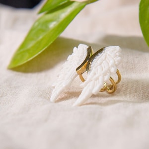 Adjustable White Bone Ring, Brass ring, Adjustable Ring, Wing Ring, Angel Ring Brass
