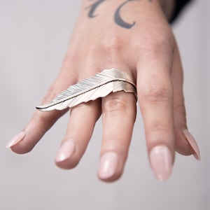 Long Feather Ring Solid Sterling Silver 925, Boho, Feather Lovers, Gift Ring