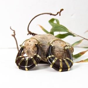 Wooden Earrings, wood and brass earrings, Tribal earrings, Boho earrings, Handmade