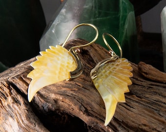 Hand Carved Mother Pearl Wings Earring, Handmade Carved Wing, Boho Jewellery, Fashion Earrings