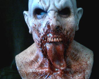 Bloody Tongue Zombie Latex Mask, Horror, Halloween, Haunt Prop, Collectible.