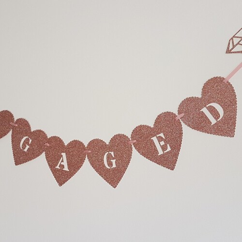 Personalised Rose Gold Engagement Bunting Banner – 3m Long, Cardboard, Floral Pattern