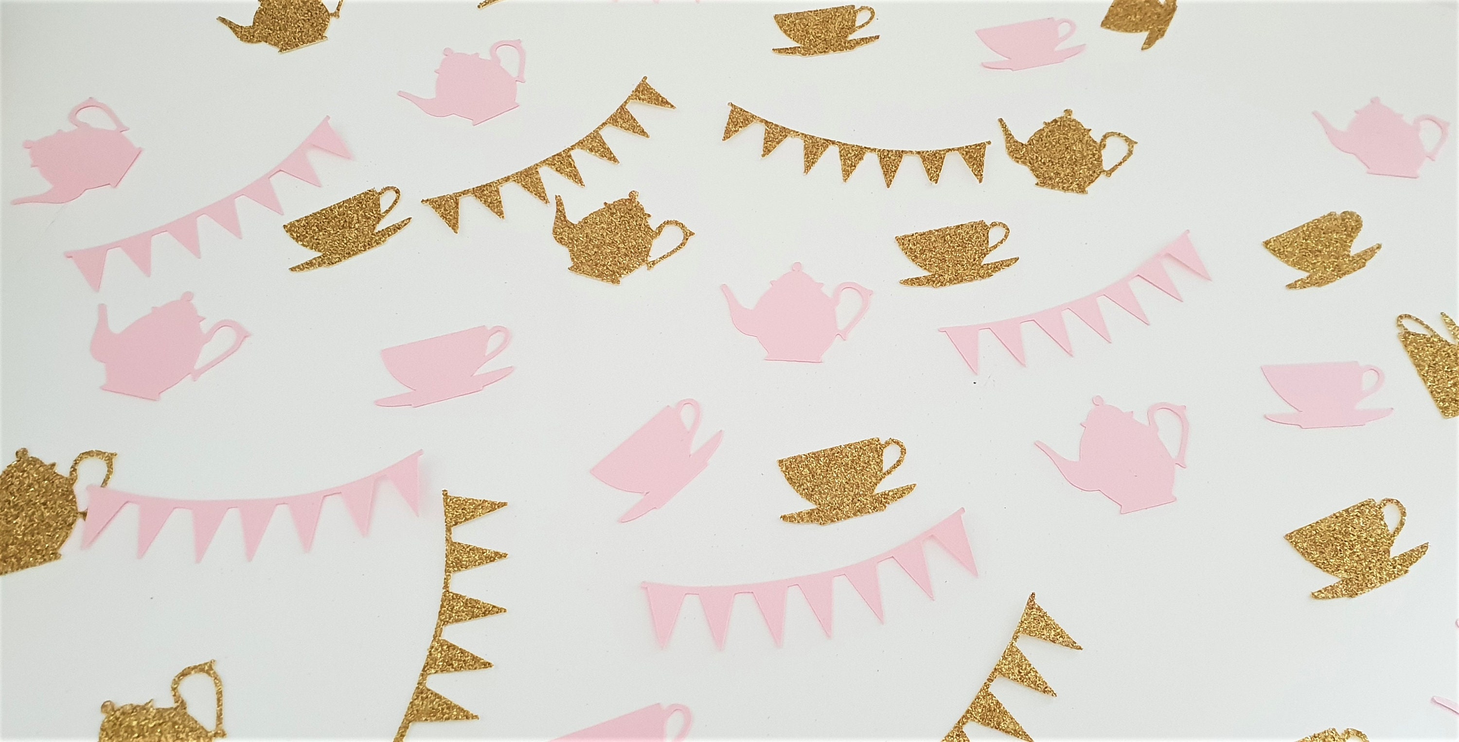 Tea party table confetti. Pink and glitter gold teapot teacup Etsy