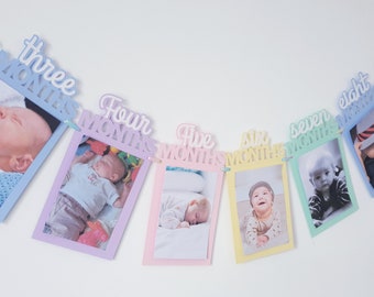Baby Milestone Banner - Rainbow Pastel Milestone Banner - First Birthday Photo Banner   Baby Photo Bunting - Newborn To Twelve Months Banner
