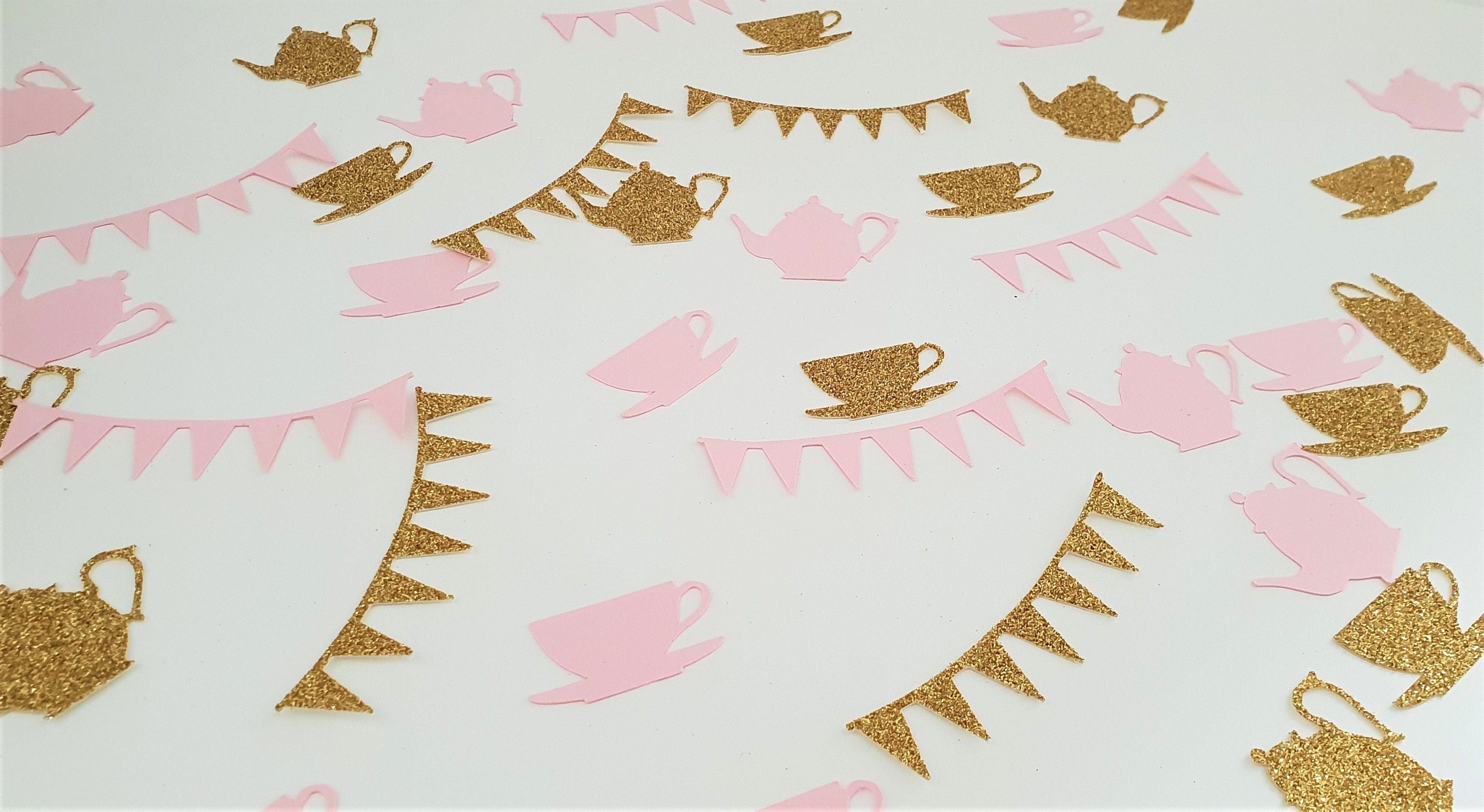 Tea party table confetti. Pink and glitter gold teapot teacup Etsy