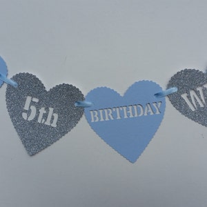 Personalised baby blue &amp; silver glitter birthday banner. Any | Etsy