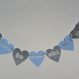 Personalised baby blue &amp; silver glitter birthday banner. Any | Etsy