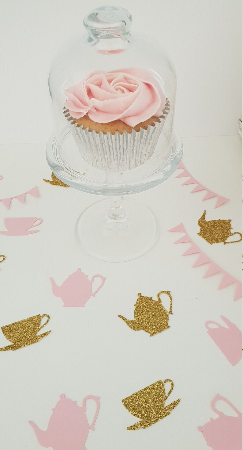 Tea party table confetti. Pink and glitter gold teapot teacup Etsy