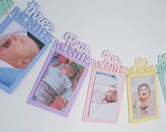 Baby Milestone Banner - Rainbow Pastel Milestone Banner - First Birthday Photo Banner   Baby Photo Bunting - Newborn To Twelve Months Banner