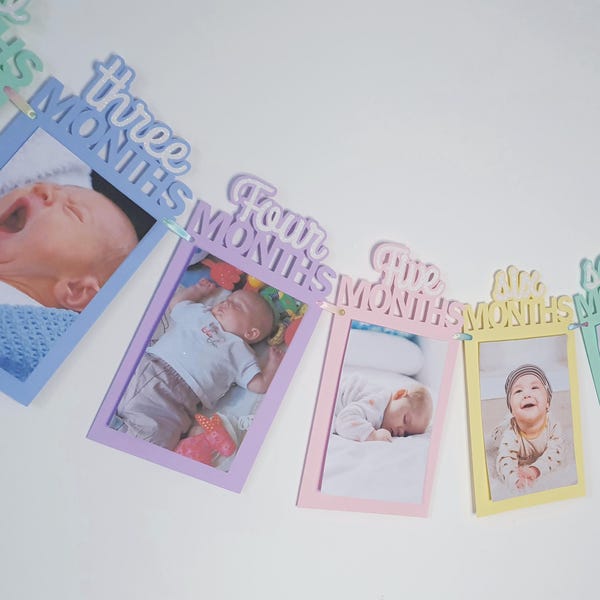 Banner de hitos del bebé - Banner de hitos pastel arcoíris - Banner de fotos del primer cumpleaños - Banderín de fotos de bebé - Banner de recién nacido a doce meses