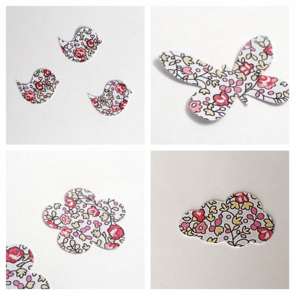 50 ou 100 confettis liberty eloise rose pour décoration de table, oiseau, papillon, fleur, nuage pour baptême, communion, mariage fait main