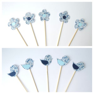 Plettri Liberty Eloïse a forma di uccello, fiore o nuvola in blu e azzurro o azzurro chiaro per la decorazione della tavola, battesimo, comunione, matrimonio fatti a mano